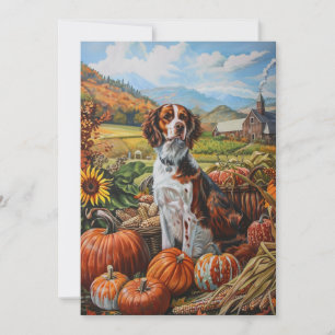 Brittany Spaniel Dog Autumn Harvest Thanksgiving Holiday Card