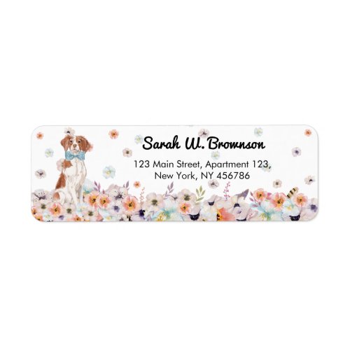 Brittany Spaniel Dog Bowtie flowers Label