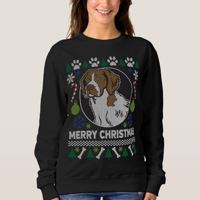 Brittany Spaniel Dog Breed Ugly Christmas Sweater (Front)
