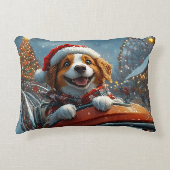 Brittany Spaniel Dog Christmas Accent Pillow (Front)