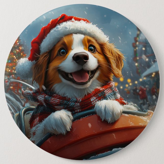 Brittany Spaniel Dog Christmas Button (Front)
