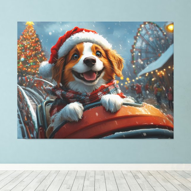 Brittany Spaniel Dog Christmas Canvas Print (Insitu(Wood Floor))