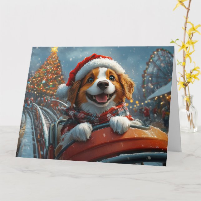 Brittany Spaniel Dog Christmas Card (Yellow Flower)