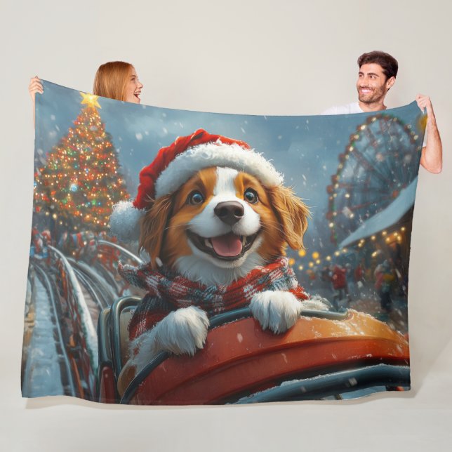 Brittany Spaniel Dog Christmas Fleece Blanket (In Situ)
