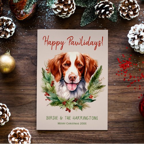 Brittany Spaniel Dog Christmas Happy Pawlidays Holiday Card