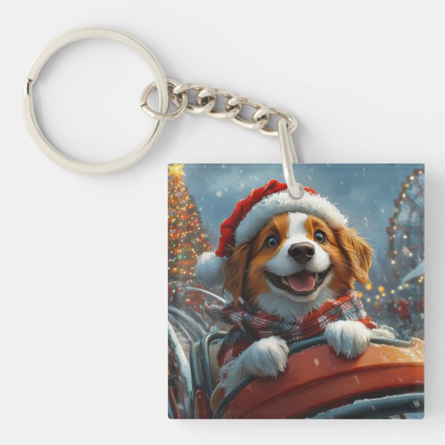 Brittany Spaniel Dog Christmas Keychain (Front)