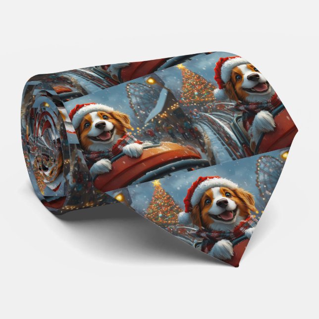Brittany Spaniel Dog Christmas Neck Tie (Rolled)