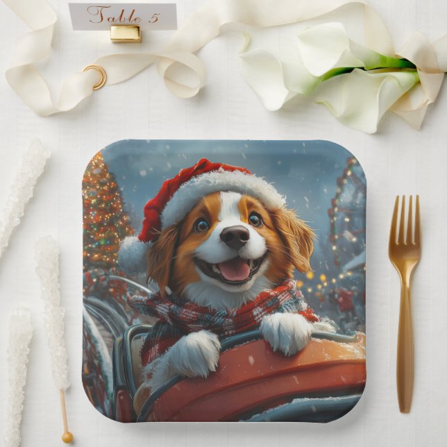 Brittany Spaniel Dog Christmas Paper Plates (Wedding)