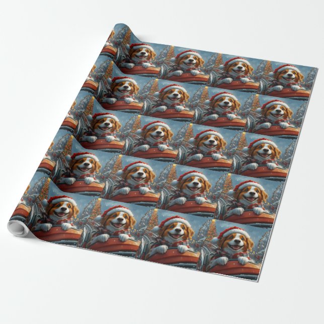 Brittany Spaniel Dog Christmas Wrapping Paper (Unrolled)