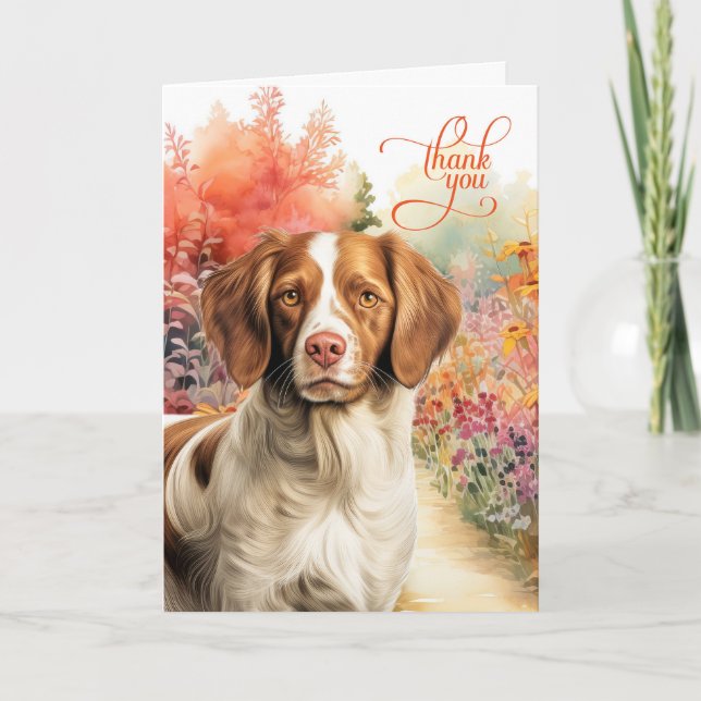 Brittany Spaniel Dog Colorful Garden Path Thank You Card (Front)