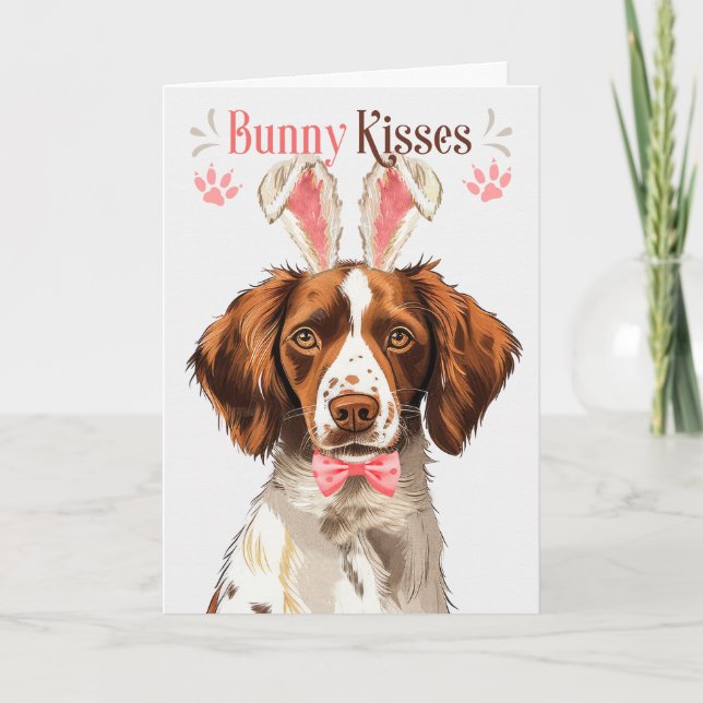 Brittany Spaniel Dog in Bunny Ears for Easter Holiday Card (Front)