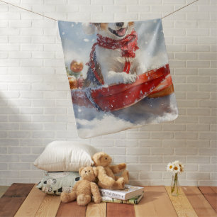 Brittany Spaniel Dog in Sledge Christmas Baby Blanket