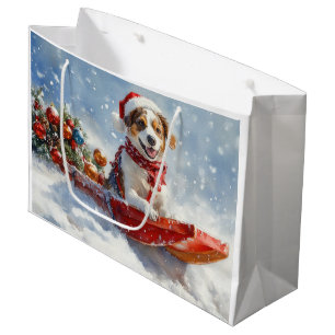 Brittany Spaniel Dog in Sledge Christmas Large Gift Bag