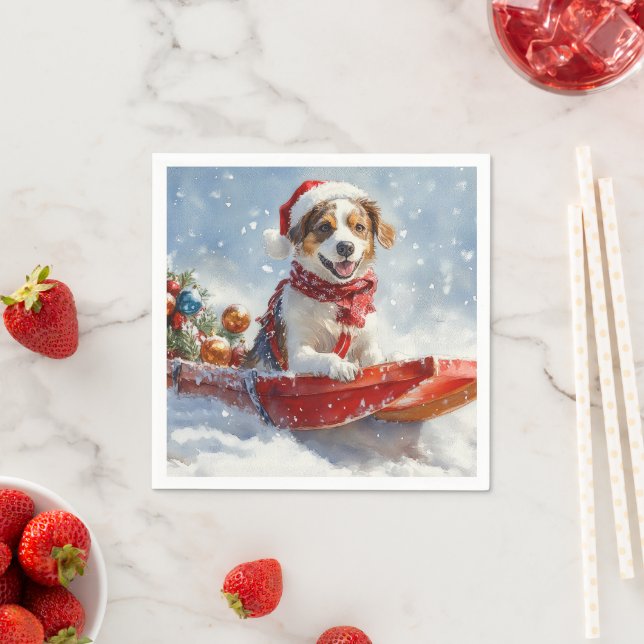 Brittany Spaniel Dog in Sledge Christmas Napkins (Insitu)