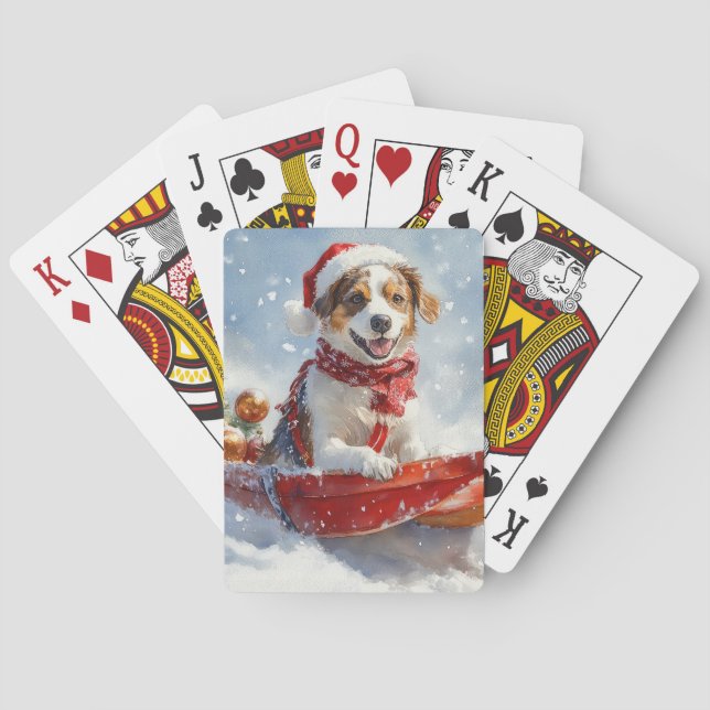 Brittany Spaniel Dog in Sledge Christmas Poker Cards (Back)