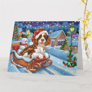 Brittany Spaniel Dog in Sleigh Snow Christmas Card