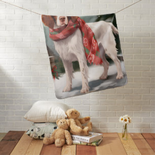 Brittany Spaniel Dog in Snow Christmas Baby Blanket