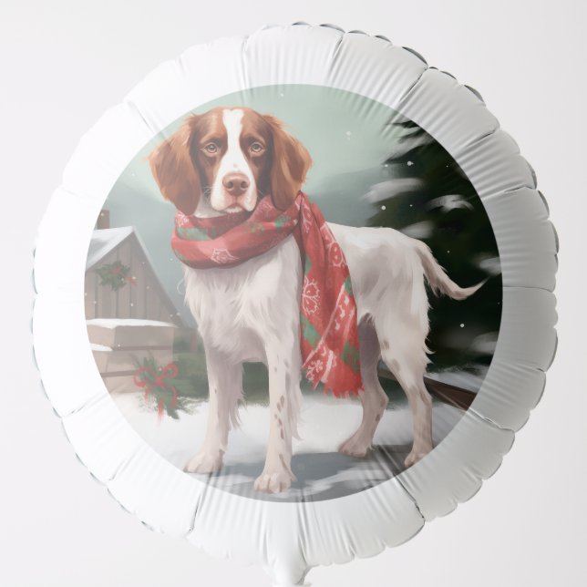 Brittany Spaniel Dog in Snow Christmas Balloon (Front)
