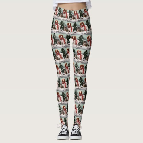 Brittany Spaniel Dog in Snow Christmas Leggings