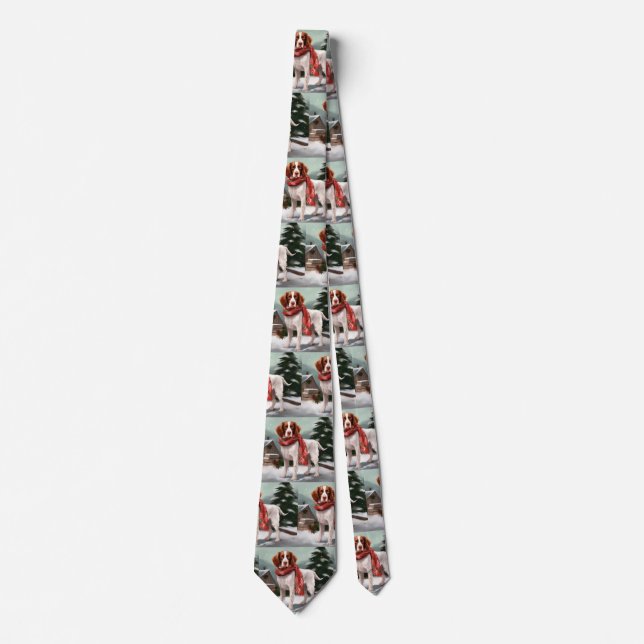Brittany Spaniel Dog in Snow Christmas Neck Tie (Front)