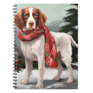 Brittany Spaniel Dog in Snow Christmas Notebook