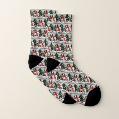 Brittany Spaniel Dog in Snow Christmas Socks