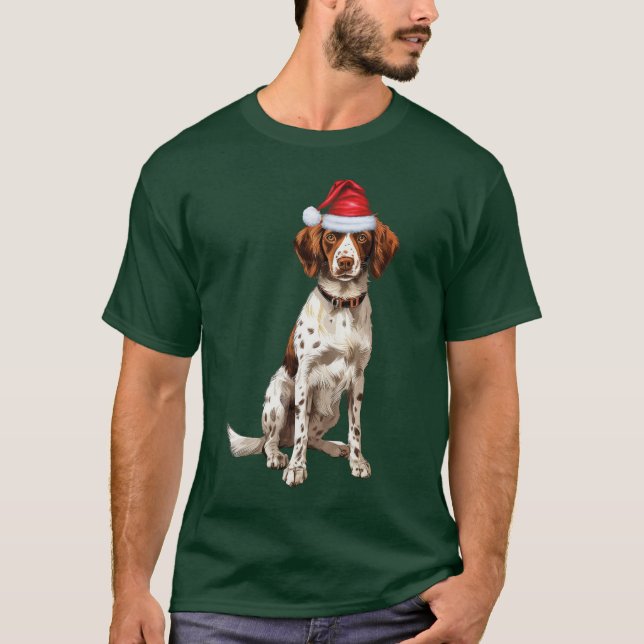 Brittany Spaniel Dog Lover Funny Christmas T-Shirt (Front)