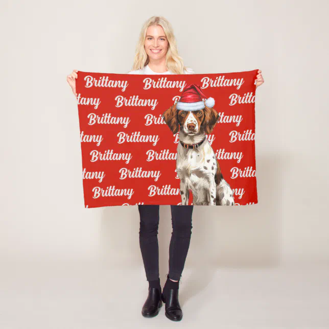 Brittany Spaniel Dog Name Patterned Christmas Fleece Blanket Zazzle