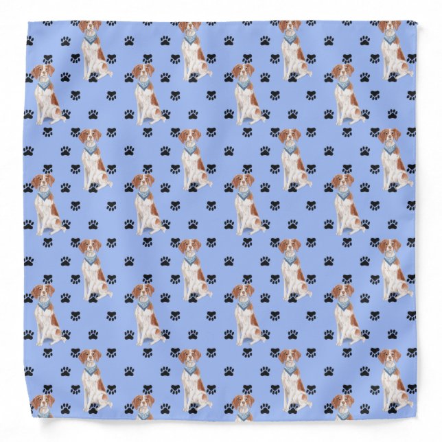 Brittany Spaniel Dog Paw Prints Pattern Bandana (Front)