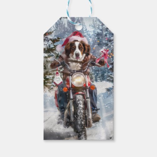 Brittany Spaniel Dog Riding Motorcycle Christmas Gift Tags