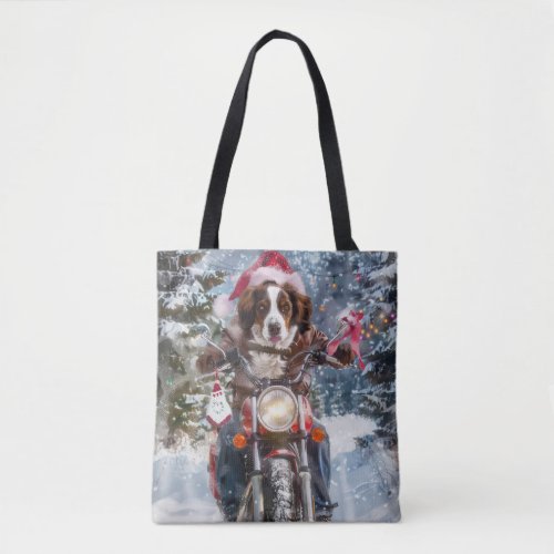 Brittany Spaniel Dog Riding Motorcycle Christmas Tote Bag