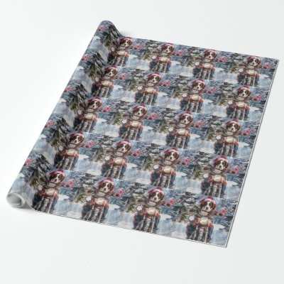 Brittany Spaniel Dog Riding Motorcycle Christmas Wrapping Paper