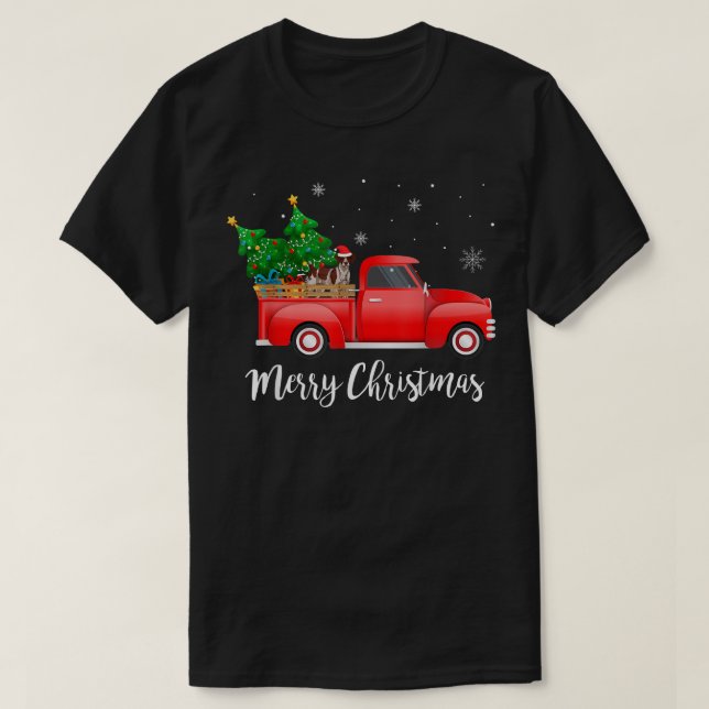 Brittany Spaniel Dog Riding Red Truck Christmas  T-Shirt (Design Front)
