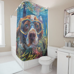 Brittany Spaniel Dog Scuba Diving Underwater Shower Curtain
