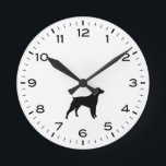 Brittany Spaniel Dog Silhouette Round Clock<br><div class="desc">A fun wall clock for the home or office. Makes an original gift for Brittany lovers. Check out Jenn’s Doodle World for even more decorative clocks and dog breed themed home decor.</div>