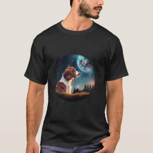 Brittany Spaniel Dog Under Space Stars Galaxy And T-Shirt