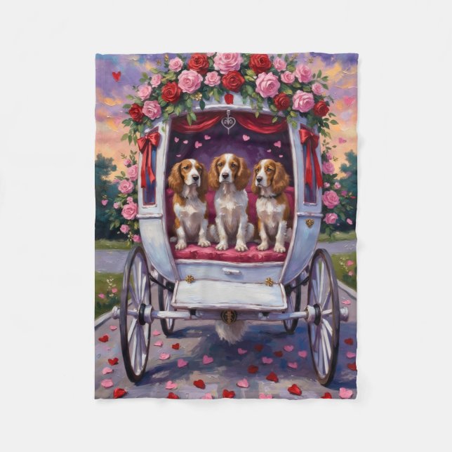 Brittany Spaniel Dog Valentine's Day  Fleece Blanket (Front)