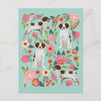 Brittany Spaniel Dog Vintage Florals Art Postcard by FriendlyPets at Zazzle