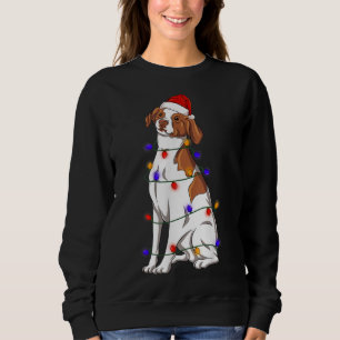 Brittany Spaniel Dog Wearing Christmas Hat Lights Sweatshirt