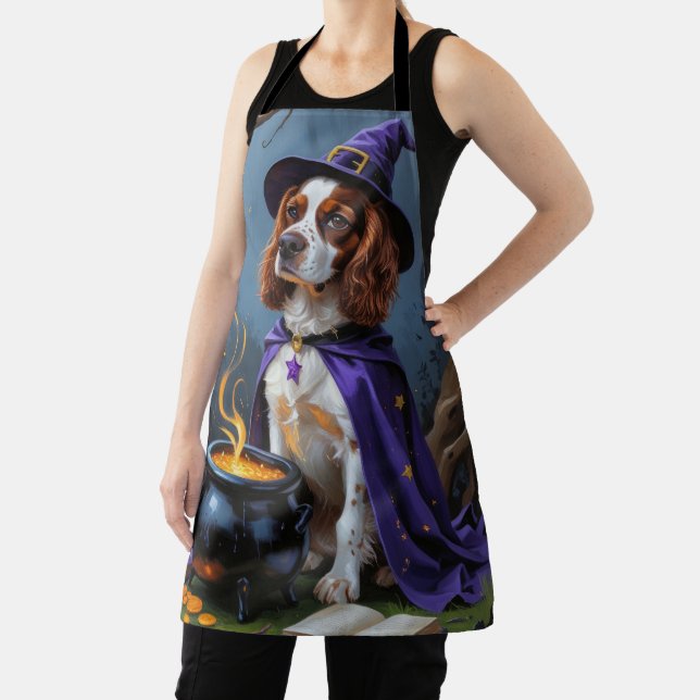 Brittany Spaniel Dog Whimsical Halloween Painting Apron (Insitu)