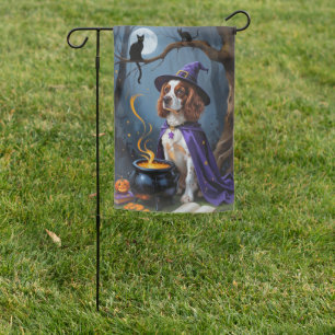 Brittany Spaniel Dog Whimsical Halloween Painting Garden Flag