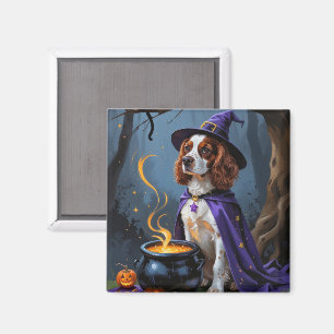 Brittany Spaniel Dog Whimsical Halloween Painting Magnet