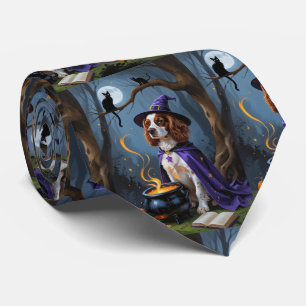 Brittany Spaniel Dog Whimsical Halloween Painting Neck Tie