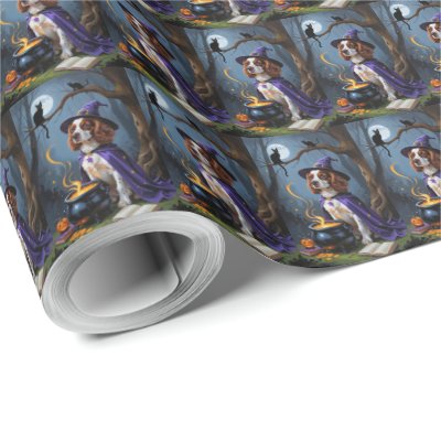 Brittany Spaniel Dog Whimsical Halloween Painting Wrapping Paper