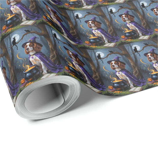 Brittany Spaniel Dog Whimsical Halloween Painting Wrapping Paper (Roll Corner)