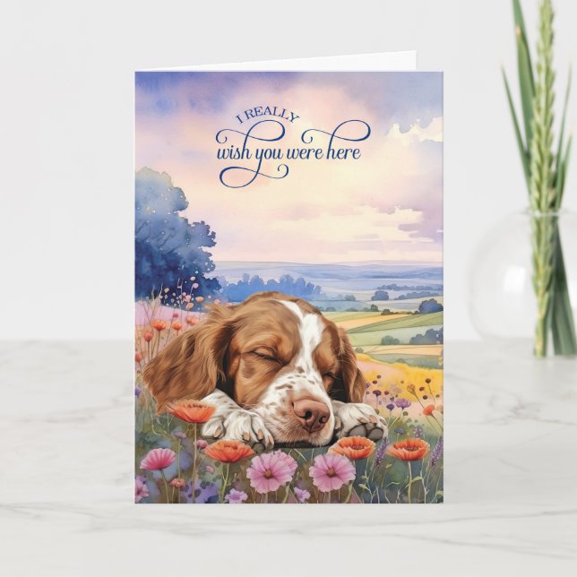 Brittany Spaniel Dog Wildflowers Miss You Card (Front)