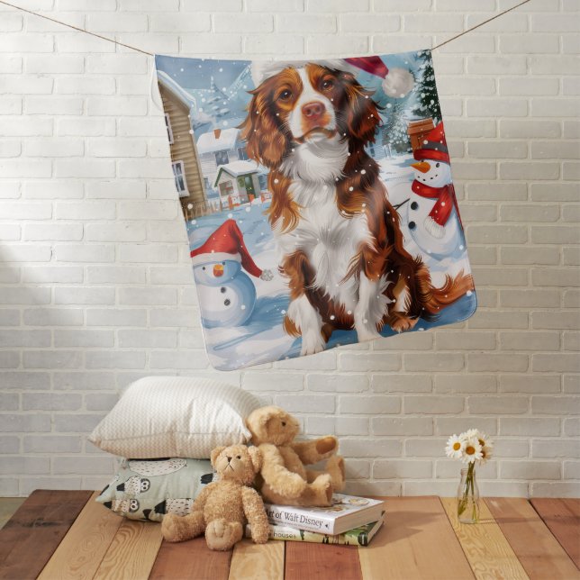 Brittany Spaniel Dog Winter Wonderland Christmas  Baby Blanket (In Situ)