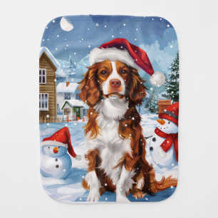 Brittany Spaniel Dog Winter Wonderland Christmas Baby Burp Cloth