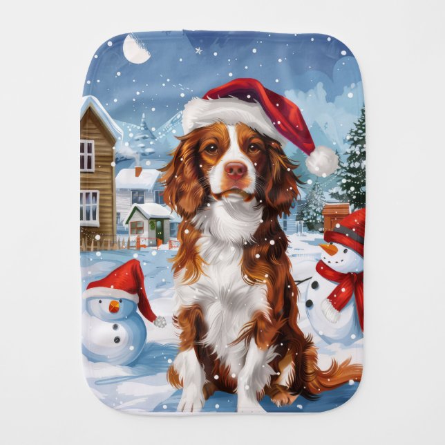 Brittany Spaniel Dog Winter Wonderland Christmas  Baby Burp Cloth (Front)