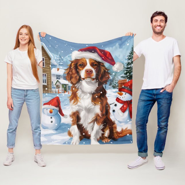 Brittany Spaniel Dog Winter Wonderland Christmas  Fleece Blanket (In Situ)